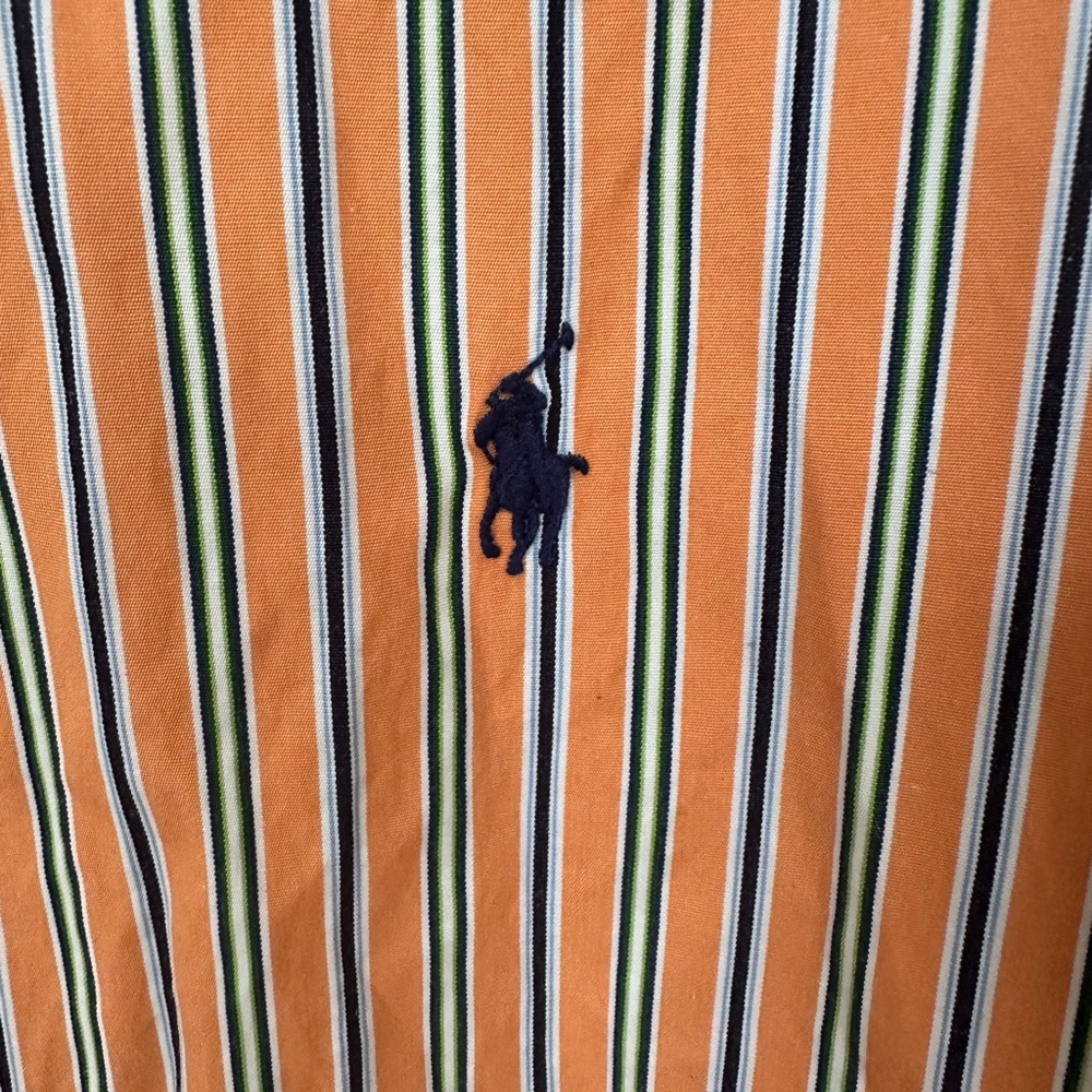 Ralph Lauren orange and blue strip button down men’s shirt. Unisex. - Picture 4 of 5